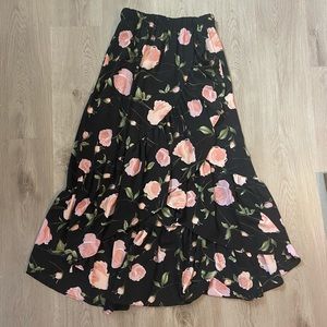 Black Floral Maxi Skirt with Ruffles
